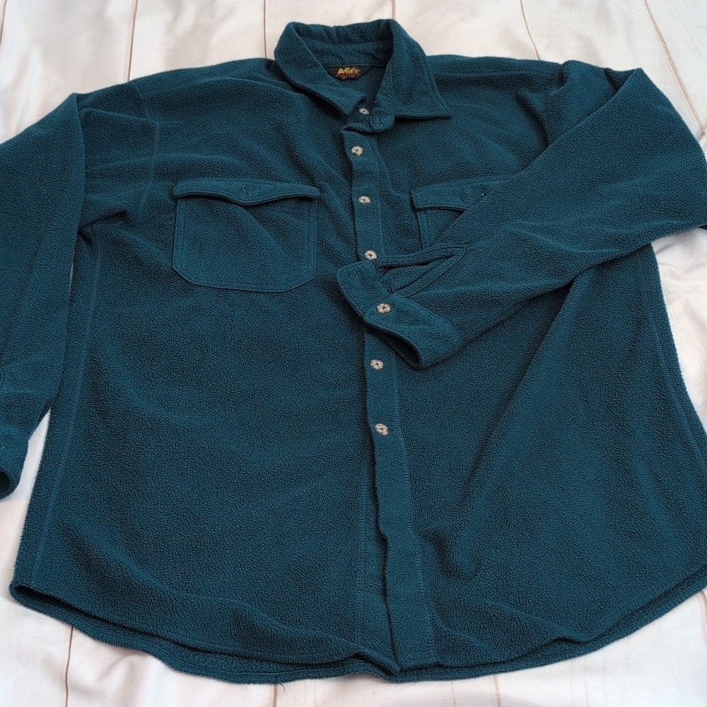 Vintage REI Polartec Teal Fleece Button Down Shirt size XL Perfect For Layering